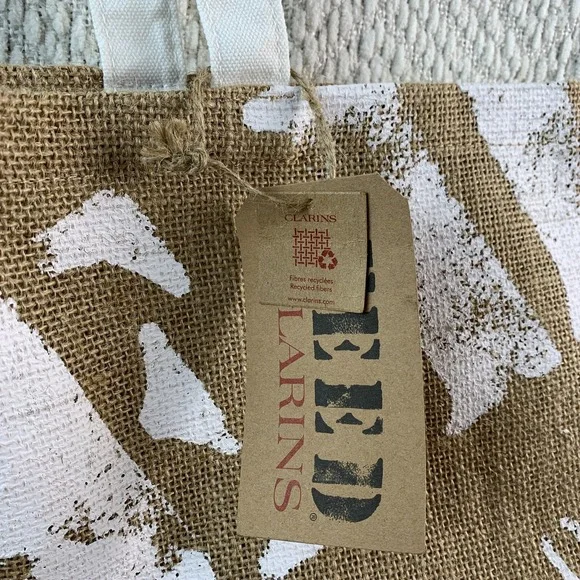 Clarins Burlap Canvas Tote Bag 7 FEED The Children Of The World 15X18X6" Shopper - Picture 6 of 15